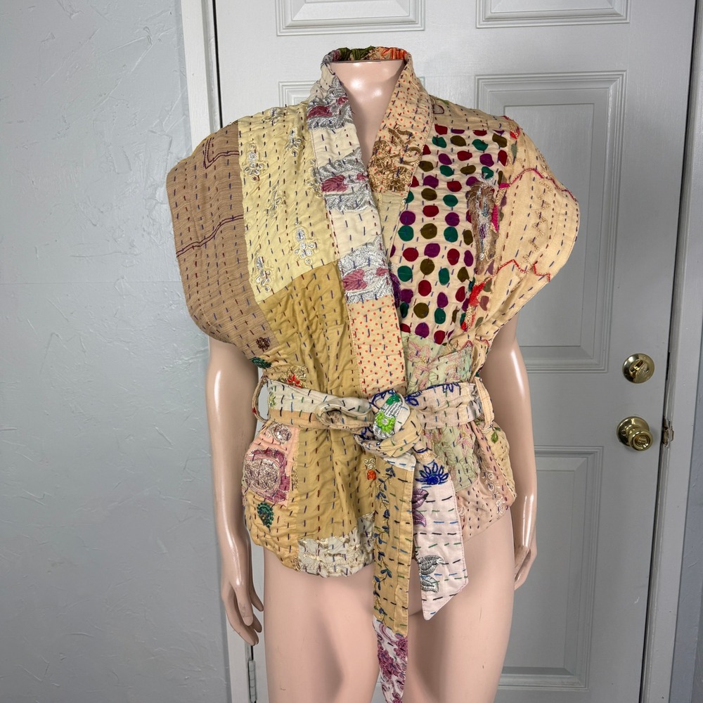 Sissel Edelbo Jacket Womens O/S Kantha Floral Embroidered tie boho Upcycle X4-11